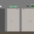 Emergency Exit Doors With Dark Gray Light Beige White Colors And Green EXIT Signs