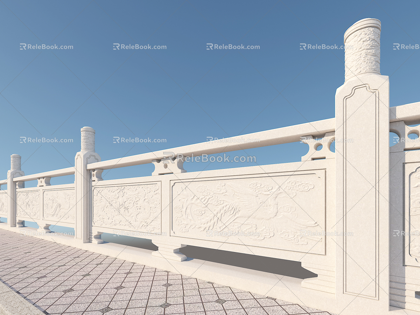 Chinese guardrail building components white marble guardrail 3d model