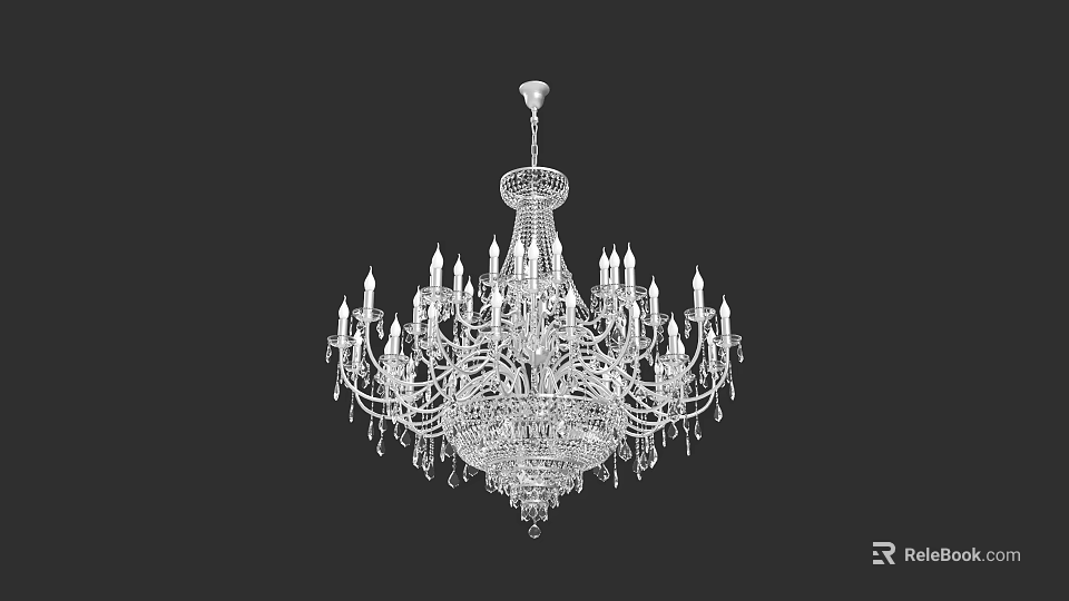 Luxurious Crystal Chandelier With Ornate Design Candle Shaped Arms And Crystal Pendants 3d model 