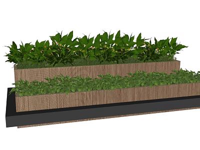 Layered Flower Planters With Green Plants And Wooden Texture For Outdoor Garden 3d model