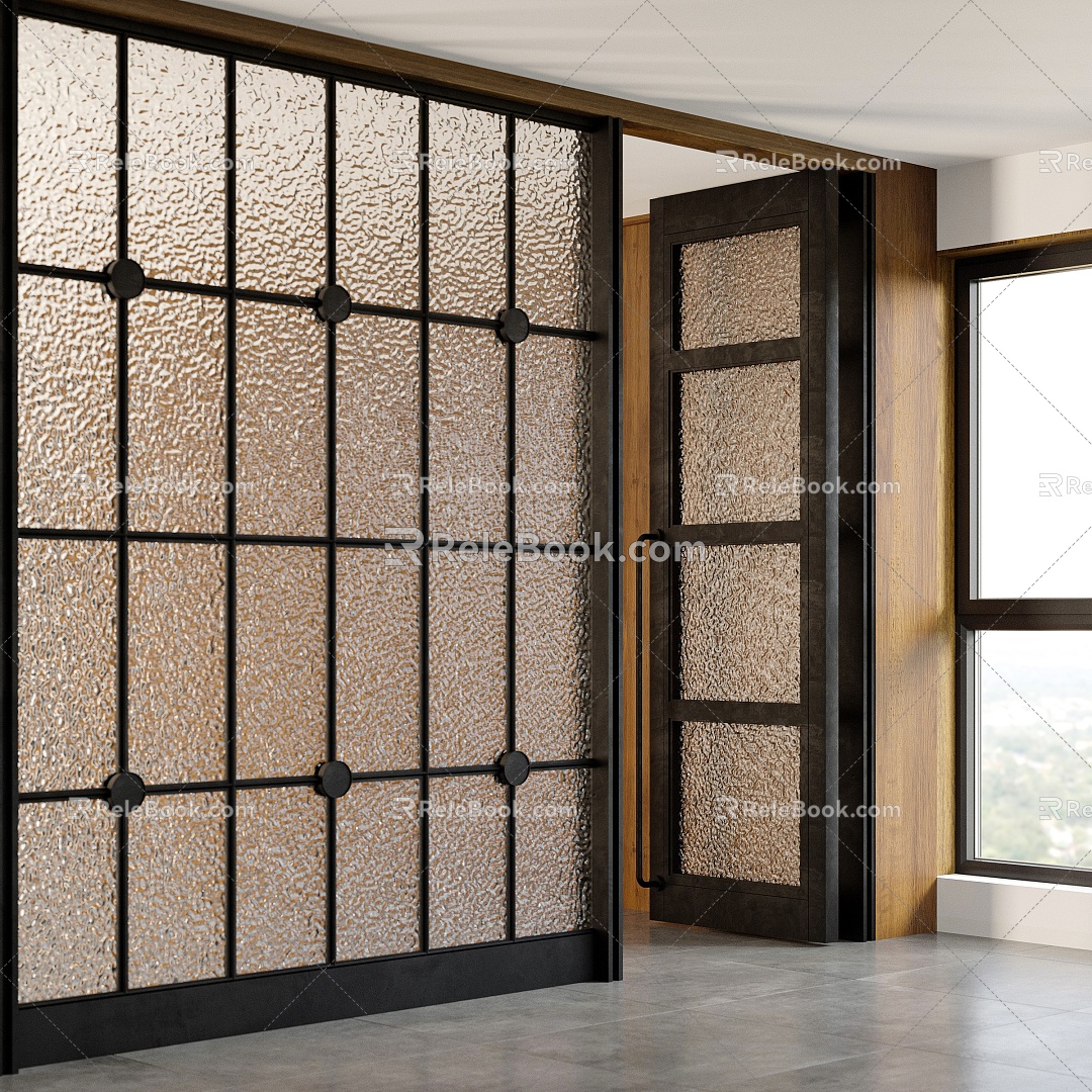 Retro wind glass partition glass door floor-to-ceiling window glass wall industrial wind partition 3d model