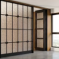 Modern Room Divider With Frosted Glass Grid Design Wooden Frame And Door