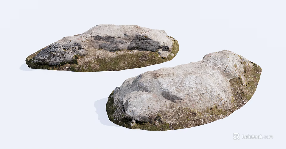 Natural Stone And Wood Elements With Rustic Mossy Surface Texture Design 3d model 