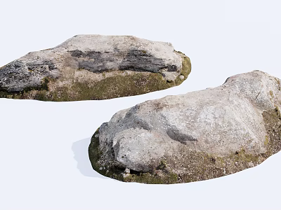 Natural Stone And Wood Elements With Rustic Mossy Surface Texture Design 3d model