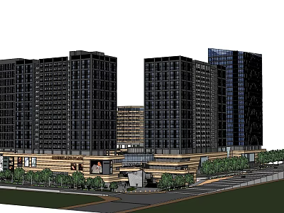 Modern Commercial Complex With High Rise Buildings And Glass Curtain Walls 3d model