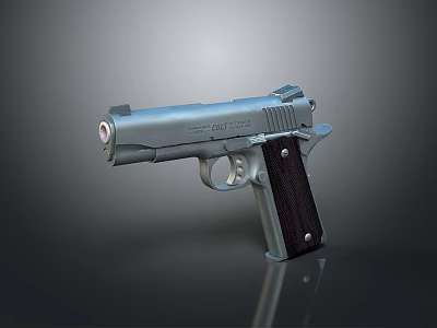 Classic Silver Metal Pistol With Wooden Grip Isolated On Gray Background 3d model