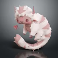 Adorable Fantasy Creature Character With Pink White Striped Fluffy Fur Red Eyes Horns And Heart