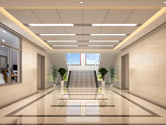 New Chinese-style Office Hall Entrance Stairs and Guard Room 3d model