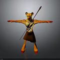 Anthropomorphic Beast Character With Yellow Body Red Spots Brown Skirt Spear And Outstretched Arms