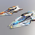 Futuristic Detailed Cosmic Spacecraft With Two Sleek Aerodynamic Orange And Blue Designs