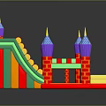 Kids Inflatable Castle with Colorful Slides and Spire Towers for Play Fun