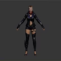 Woman With Red Hair In Futuristic Black Jacket Short Pants And Long Boots