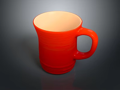Red Ceramic Mug With Cream Interior And Horizontal Stripes Design 3d model