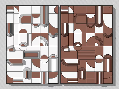 Modern Geometric Wall Art With Brown White Curves And Abstract Shapes 3d model