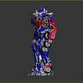 Red Blue Silver Robot Figure With Mechanical Armor Joints And Detailed Structure