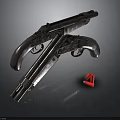 Vintage Revolver Pistols With Metal Finish And Red Magazines On Dark Background