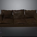 Brown Leather Three Seater Sofa With Wooden Frame And Metal Legs