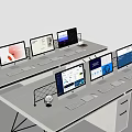 Multiple Computer Monitors Setup On Office Desks With Keyboards And Mice 3d model