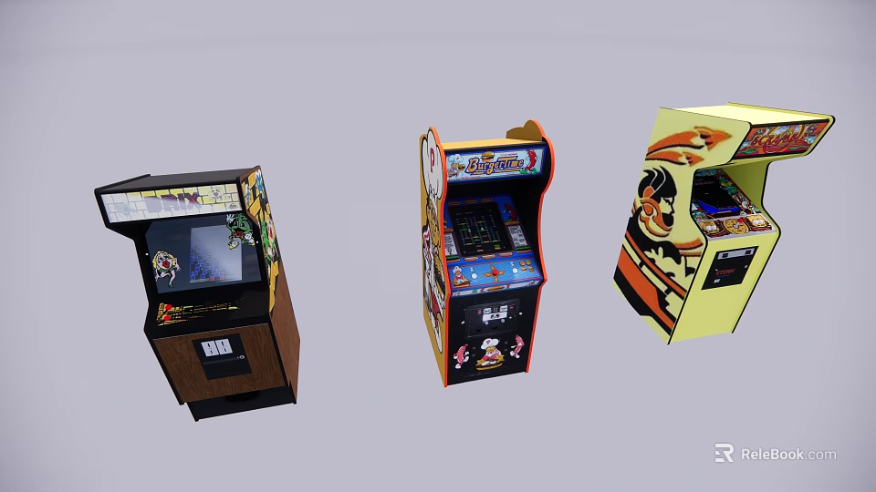Electric Toys Featuring Three Different Arcade Machines With Various Designs And Game Screens 3d model 