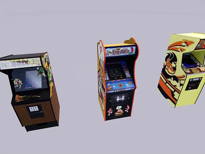 Electric Toys Featuring Three Different Arcade Machines With Various Designs And Game Screens 3d model