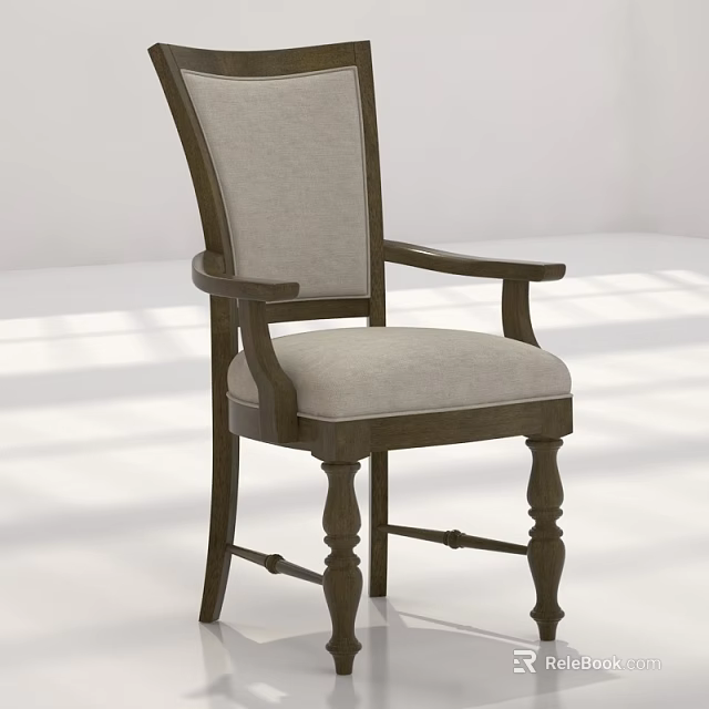 Classic Single Chair With Wooden Frame Gray Upholstered Backrest And Carved Legs 3d model 