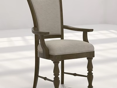 Classic Single Chair With Wooden Frame Gray Upholstered Backrest And Carved Legs 3d model