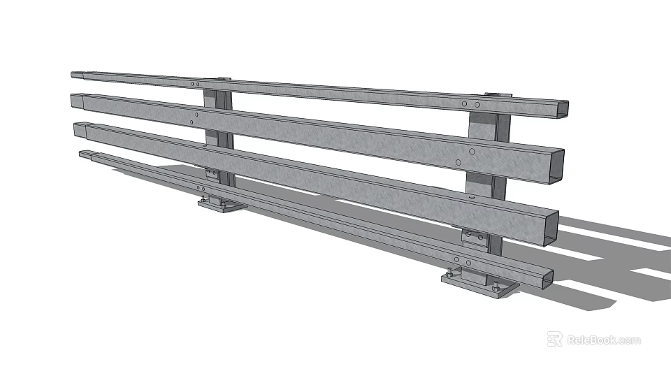 Metal Railing Fence Structure With Horizontal Bars And Support Posts 3d model 