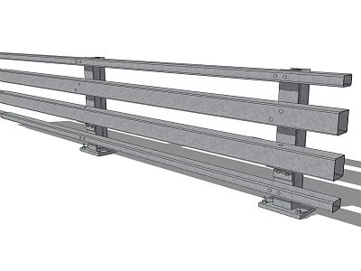 Metal Railing Fence Structure With Horizontal Bars And Support Posts 3d model