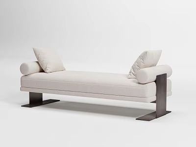 Modern Beige Upholstered Bed Bench With Cushions And Dark Metal Legs 3d model