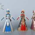 Game Film Characters In Different Colored Decorative Dresses With Ornate Staff