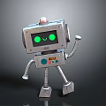 Cute Silver Robot Character With Green Smiling Eyes Red Top Light And Mechanical Limbs