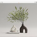 Decorative Unique White And Brown Curved Vases With Green Leafy Branches