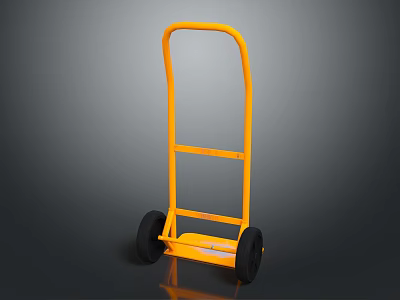 Orange Hand Cart With Black Wheels And Handle For Transport Applications 3d model