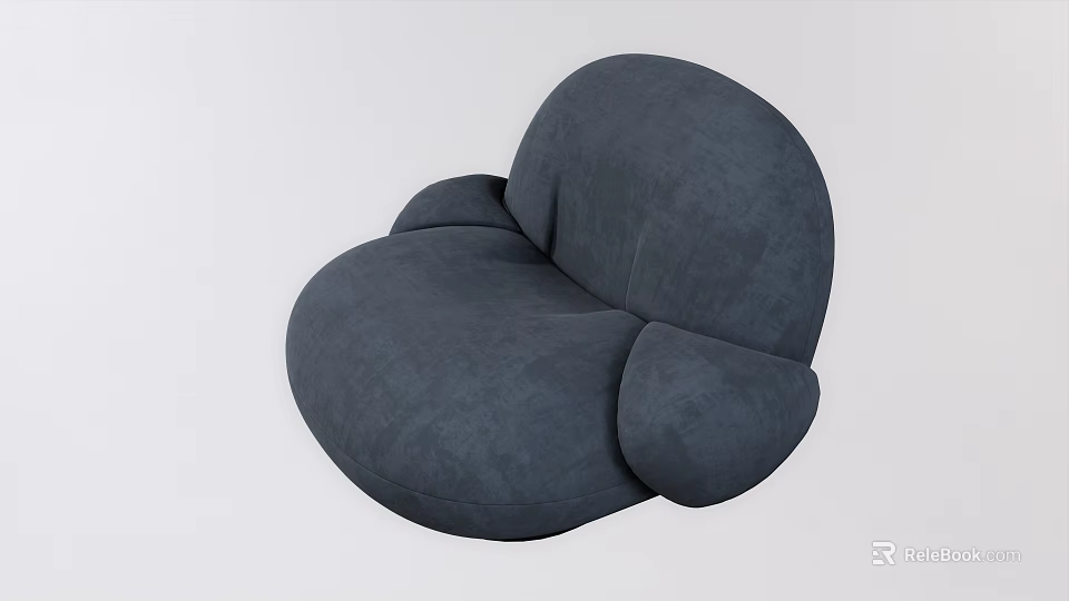 Dark Blue Single Sofa With Rounded Design And Plush Velvet Fabric For Living Room 3d model 