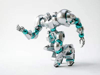 Silver And Turquoise Metallic Mechanical Robot Decorative Ornament Set With Dynamic Pose 3d model