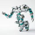Silver And Turquoise Metallic Mechanical Robot Decorative Ornament Set With Dynamic Pose