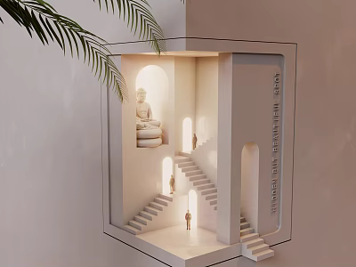 Creative Wall Lamp Display Design With Buddha Statue Stairs And Small Figure 3d model