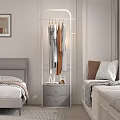 Stylish Modern Clothes Rack With Hanging Clothes In Bedroom Near Bedside Table And Design