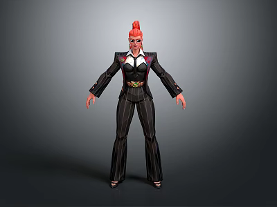 3D Character Model With Red Hair Black Striped Suit Red Belt And White Shirt 3d model