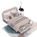 Cozy Modern Double Bed With Soft Bedding Plush Toy Bench And Nightstand Lamp