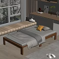 Tatami sliding bed bay window ornaments combination cream carpet slippers bedding 3d model