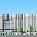 Modern Curved Shopping Mall With Glass Facade Metal Exterior And Pedestrian Entrance