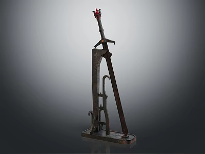 Antique Decorative Sword With Ornate Hilt On Metal Display Stand 3d model