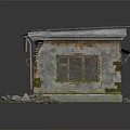 Dilapidated Small House Model With Broken Window Metal Roof Damaged Walls And Nearby Debris