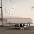 Modern Upholstered Shoe Bench with Metal Frame and Shoe Storage in Interior Space