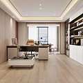 Modern Office Interior Design With Sofa Desk Chair Decorative Painting And Green Plants