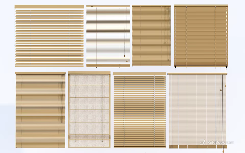 Various Modern Window Blinds In Beige Brown And White Tones 3d model