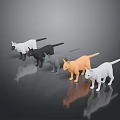 Colored Cat Figurines Standing In Row On Dark Background With Reflection Effect 3d model