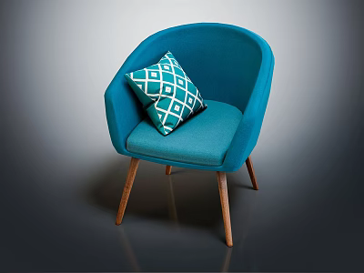 Modern Teal Accent Chair With Geometric Pattern Pillow And Wooden Legs 3d model
