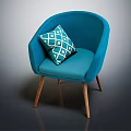 Modern Teal Accent Chair With Geometric Pattern Pillow And Wooden Legs